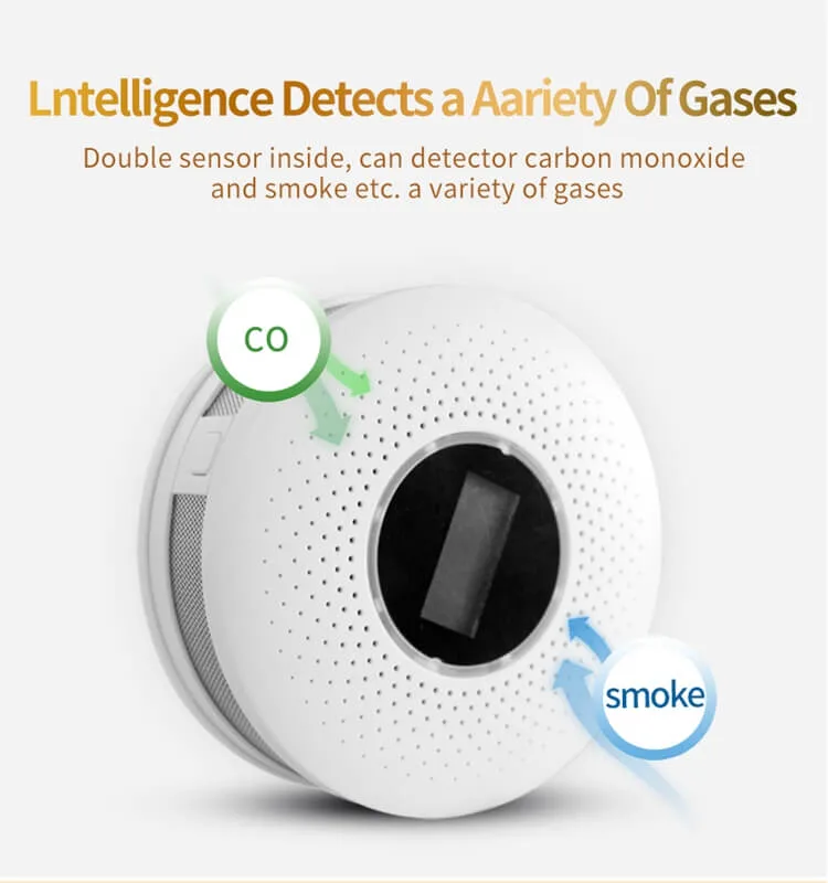 2 in 1 Combination Gas Detector with Display Mounted Home Security Fire Alarmsmoke and Carbon Monoxide Co Gas Detector