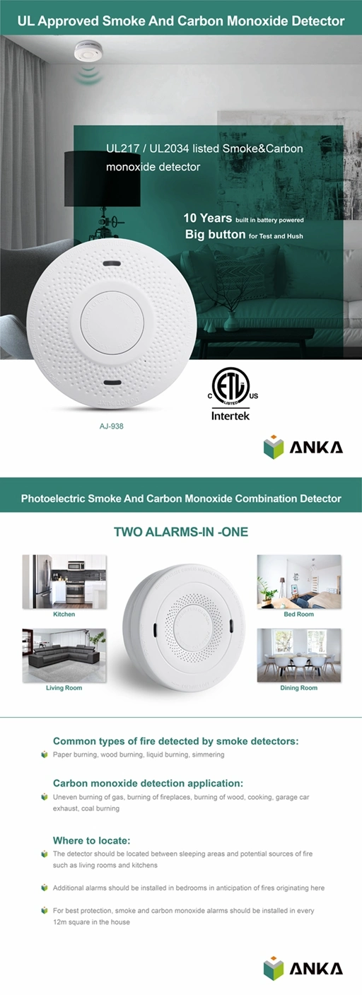 California Fire Protection Listing UL Approved 2 in 1 Combination WiFi Smoke Alarm Co Detector